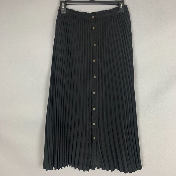 Sybilla Women’s Small Black Button-Front Pleated Midi Skirt Elegant Style Flowy - Picture 1 of 6